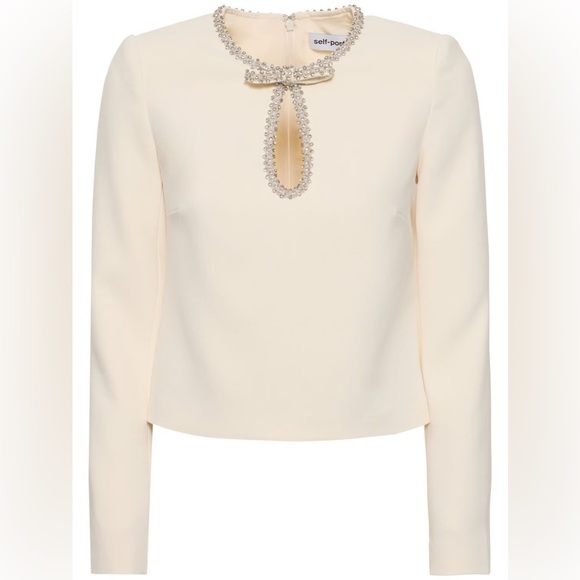 Self-Portrait Tops - NWT Self-Portrait Embellished Cream White Crepe Blouse Size 4